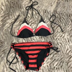 Bikini - 2 piece - Gray Pink (White) Stripes